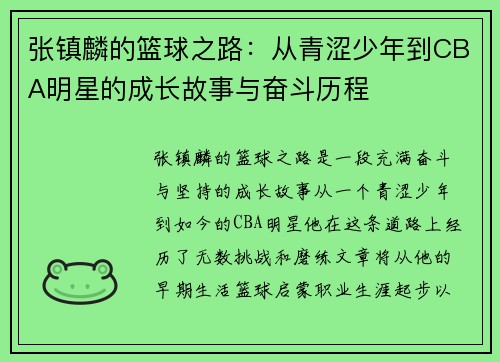 张镇麟的篮球之路：从青涩少年到CBA明星的成长故事与奋斗历程